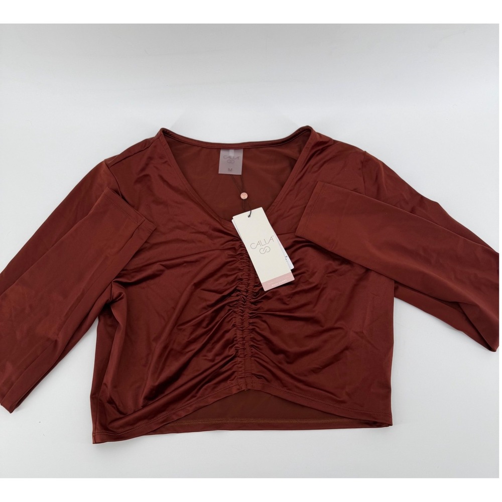 CALIA by Carrie Underwood Womens Ruched‎ Rashguard Long Sleeve Rust Size M